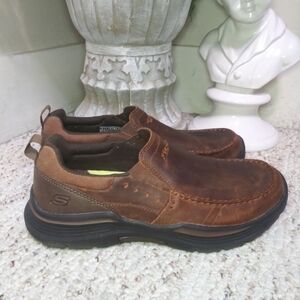 Skechers Expended Seveno Dark Brown Leather Relaxed Fit Loafers Style# 66146